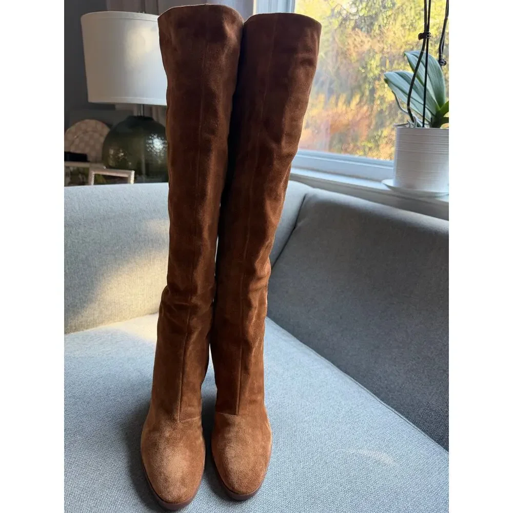 Vince Casper Knee High Pull-On Boot Tan Braow Suede Leather Women's 8